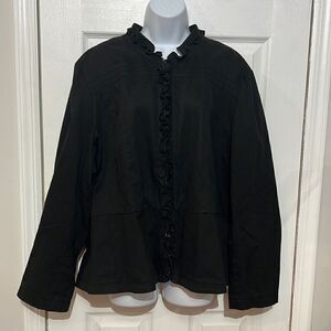 Sandro‎ Studio cotton black ruffle zip up jacket size 3X